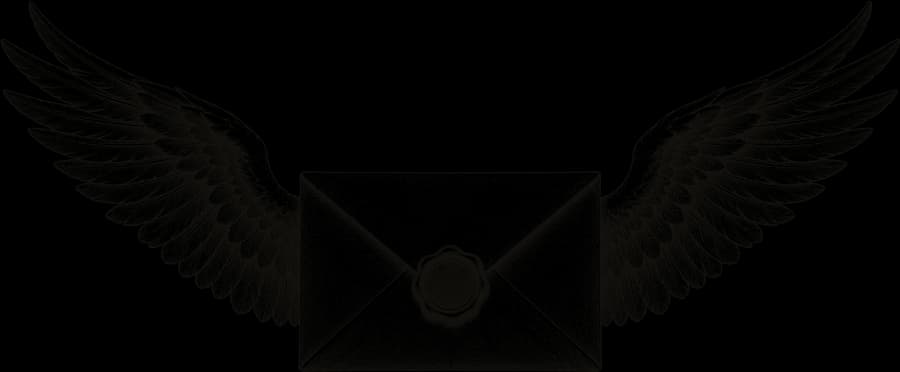 An engraving of a sealed letter with wings.